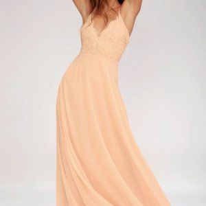 Lulu's Madalyn Blush Lace Bridesmaid Dress